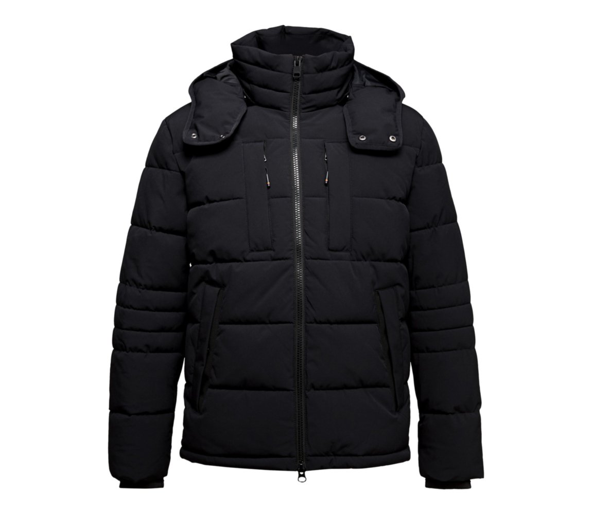 Recycled hooded padded jacket, black, Esprit