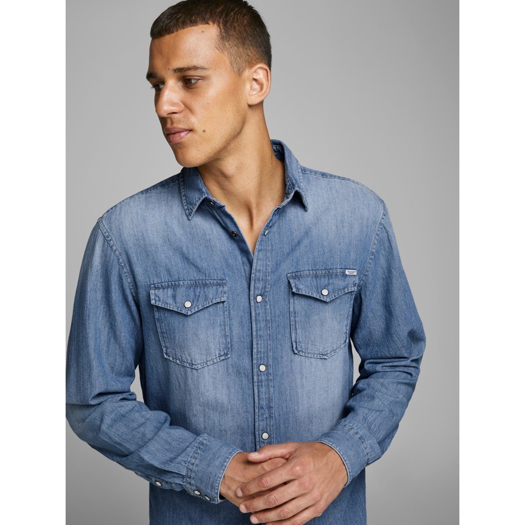 CMCYY Men Slim Washed Button Down Faded Long-Sleeve Jean Denim Shirts CMCYY Men Slim Washed Button Down Faded Long-Sleeve Jean Denim Shirts