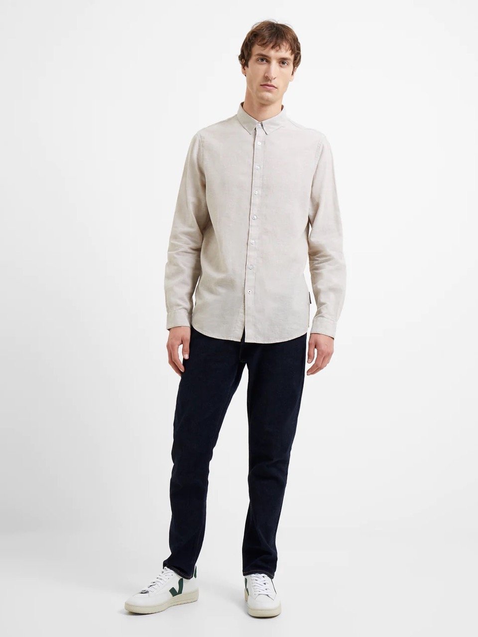 French Connection Mens Comfortable Smart Comfortable Linen Long Sleeve Shirt - Picture 10 of 17
