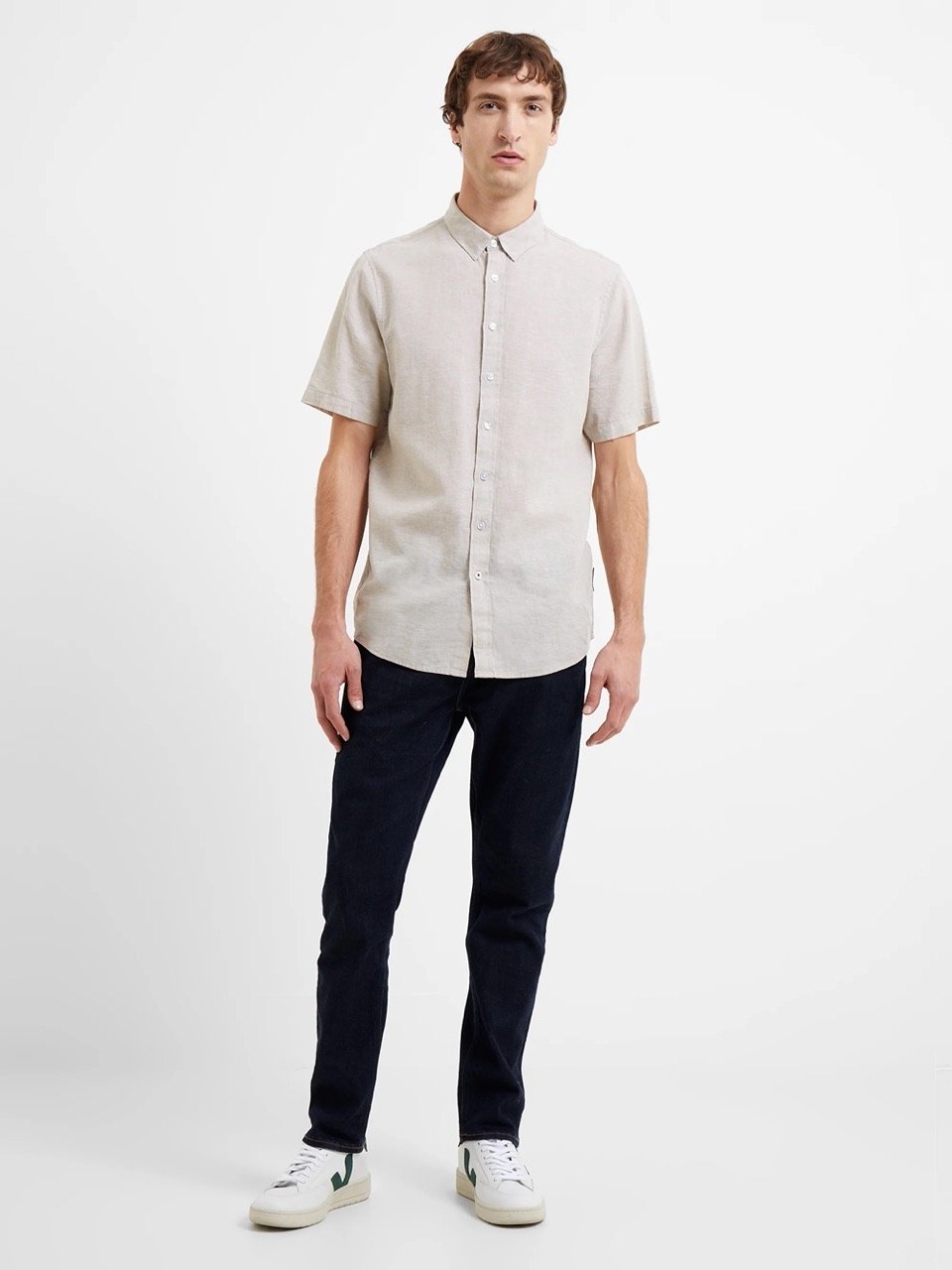 French Connection Mens Comfortable Regular Fit Linen Short Sleeve Shirt - Picture 9 of 18