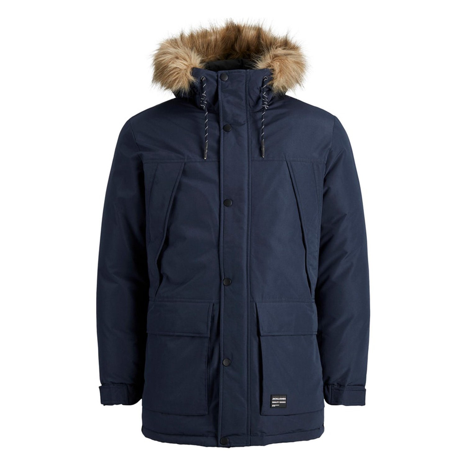 JACK & JONES Faux Fur Parka Jacket Teddy Fur Lined Warm Hooded Winter Coat Blue 