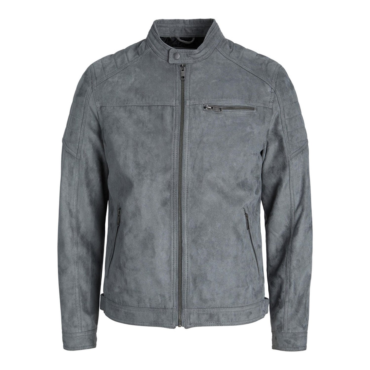 Jack Jones Mens Faux Leather Jacket Rocky Clasisc Biker Details Polyester Mix eBay